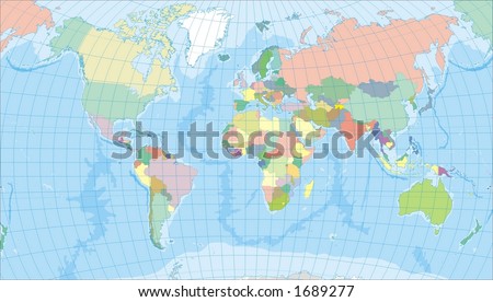 world map with countries and oceans