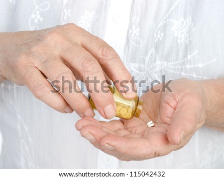 medical pills in elderly hand