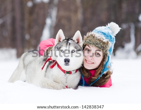 young woman with dog outdoor