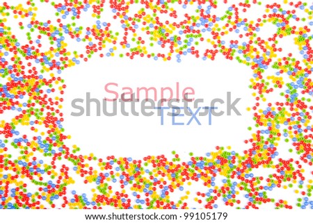 Frame for photo or text made of little beads. isolated on white background with sample text