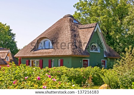 green vacation rental home with green garden