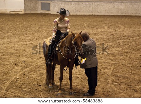 TORONTO, ONTARIO, CANADA - August 4: Unidentified participants in the Canadian National Exhibition Horse Show Competition on August 4, 2010 in Ricoh Coliseum, Toronto, Ontario, Canada