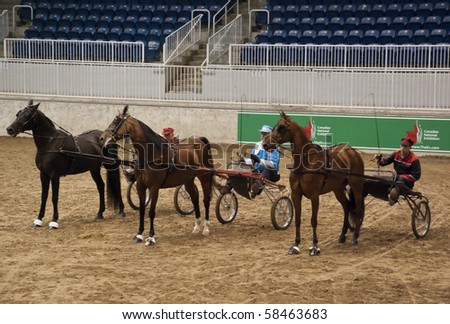 TORONTO, ONTARIO, CANADA - August 4: Unidentified participants in the Canadian National Exhibition Horse Show Competition on August 4, 2010 in Ricoh Coliseum, Toronto, Ontario, Canada