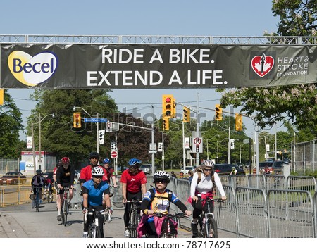 TORONTO, ONTARIO, CANADA - JUNE 5: Bicycle riders, participants of  2011 Annual  Heart&Stroke Ride for Heart on JUNE 5, 2011 in Toronto, Ontario, Canada.