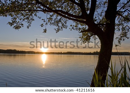 Sunset at a small lake near Lake Constance