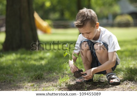 Little boy planting