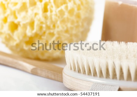 Bath sponge, bath brush and soap