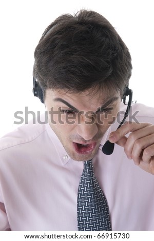 Angry Customer Service Representative on white
