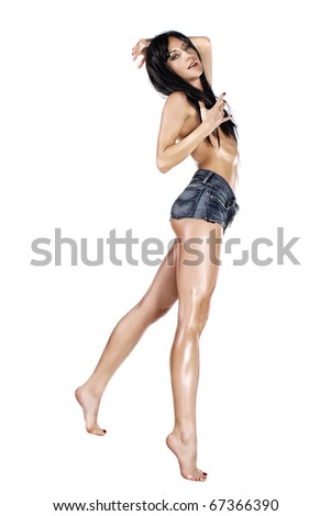stock photo young sexy woman wearing jean shorts