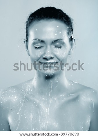 Photo of beautiful woman in sprays milk