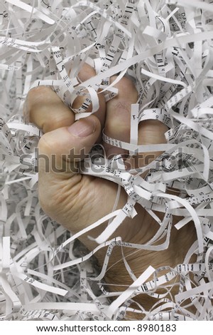 Fighting identity theft by shredding sensitive documents. Also shows frustration of the thief.