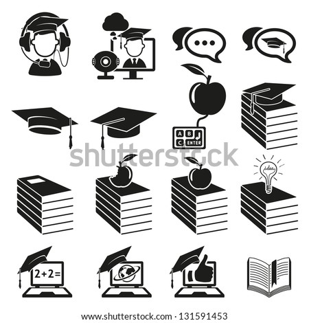 vector black education icons set on white vector black education icons set on white