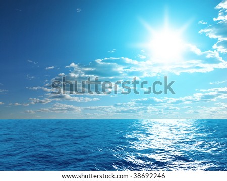 Sun blue sky and ocean