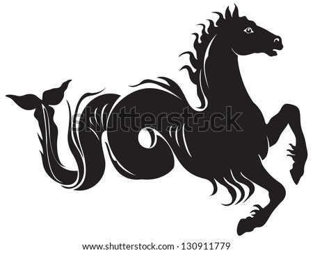 Ancient Greek mythological animal hippocampus, Poseidon sea horse, mythological creature shared by Phoenician  and Greek mythology. Seaman, warrior and Mediterranean Sea pirate symbol
