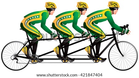 Bicycle triples or triplets tandem racers realistic color vector illustration, cycle race derby sport series