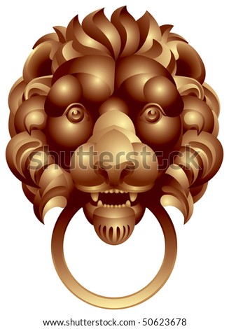 lion head with the ring in the mouth, ancient door handle, bronze or gold doorknob