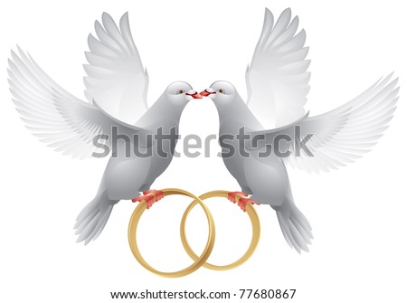 stock vector Wedding doves with rings symbol of love and wedding 
