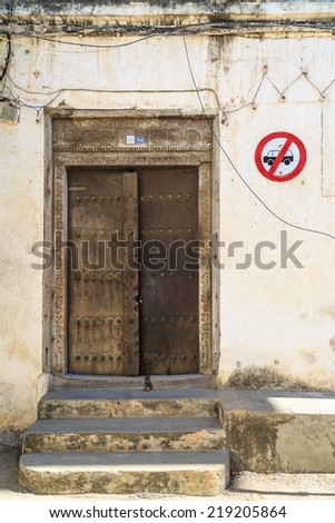 Hand crafted wooden door at Stone Town, Zanzibar