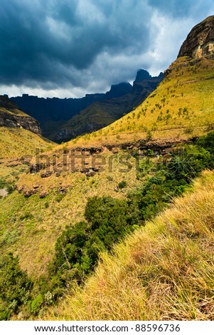 Mountain landscape  with thunder clouds in the background