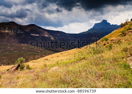 Mountain landscape  with thunder clouds in the backgroud