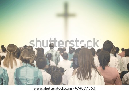 Christians prayed together church Group,Human,Cross,Praying,Worship ,