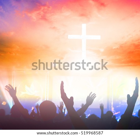 cross on blurry sunset background?worship, christian, christianity, church, cross, jesus, pray, god, religion, christ, life, view, light, hope, crucifixion, illuminated, rays, family, rear view, mist