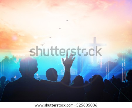 christian music concert with raised hand worship, christianity, pray, arms, sunrise, peace, adult, success, majestic, outstretched, orange, celebration, awe, summer, spiritual, praise, freedom, glow,