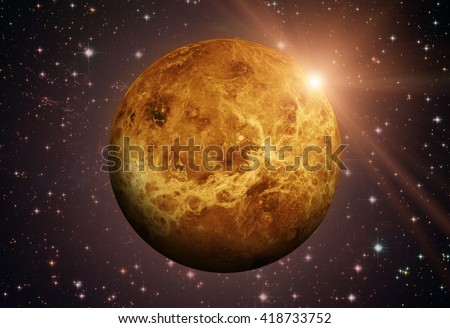 Solar System - Venus. It is the second planet from the Sun. It is a terrestrial planet. After the Moon, it is the brightest natural object in the night sky. Elements of this image furnished by NASA.