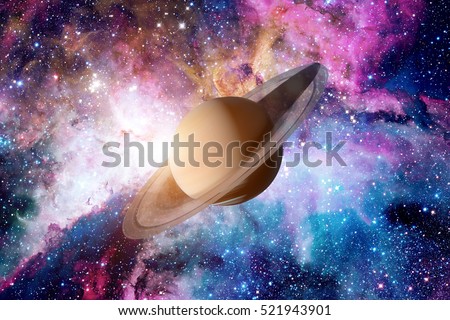 Solar System - Saturn. It is the sixth planet from the Sun and the second-largest in the Solar System. It is a gas giant planet and has a ring system. Elements of this image furnished by NASA.