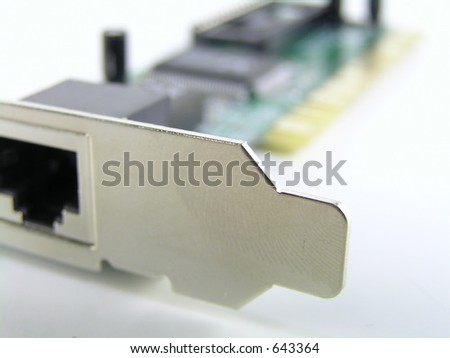 network card isolated on white, shallow depth of field.