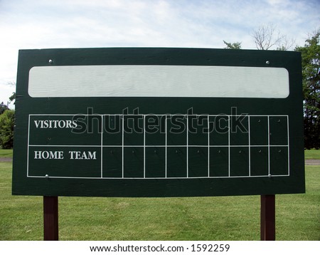 Blank scoreboard at a baseball field. Name of home team removed to allow easy insertion of your wording.