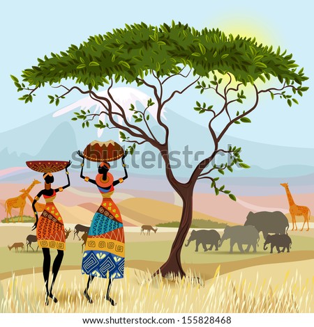 African women in mountain landscape African women in mountain landscape
