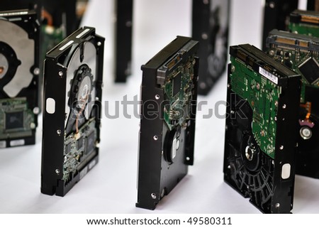 HDD dominoes. Shallow depth of field.