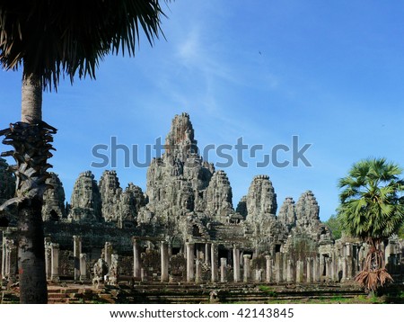 many faces of king jayavarman vii at bayon temple, angkor thom, cambodia