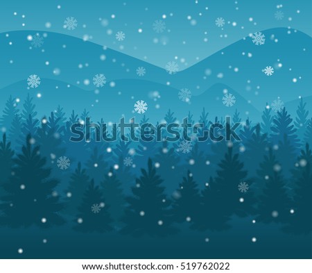 winter night forest. falling snow in the air. christmas theme. new year weather