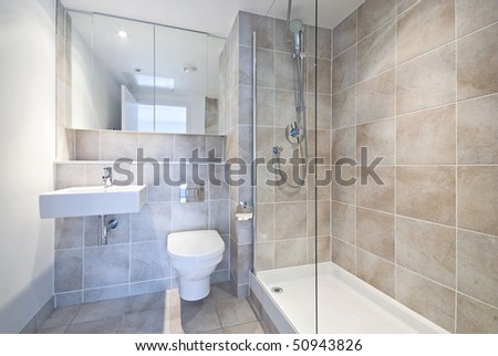 Suite Bathroom Design on Stock Photo   Modern En Suite Bathroom With Large Shower  Toilet And