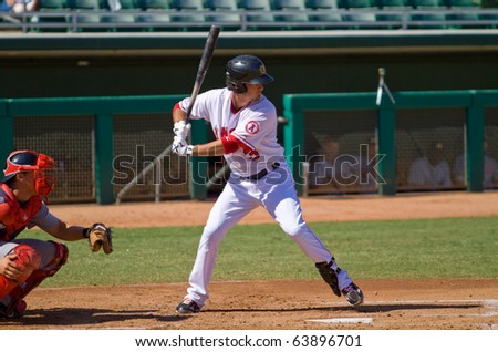 MESA, AZ - OCTOBER 18: Brandon Wood, a top prospect for the Los Angeles Angels, bats for the Mesa Solar Sox in an Arizona Fall League game Oct. 18, 2010 at HoHoKam Stadium in Mesa, Arizona. Mesa lost, 4-2.