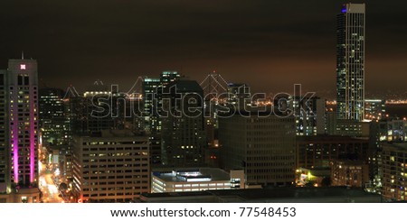 San Francisco skyline after dark, panorama
