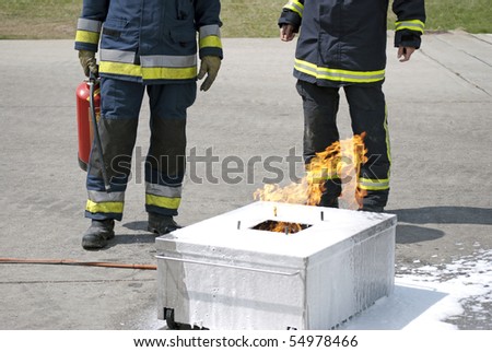Firefighters during training of fire safety