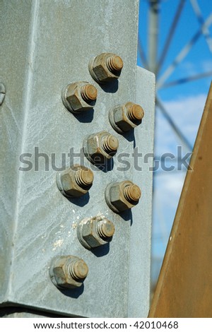 Closeup of a Bolted Steel Connection Plate on a Transmission Tower