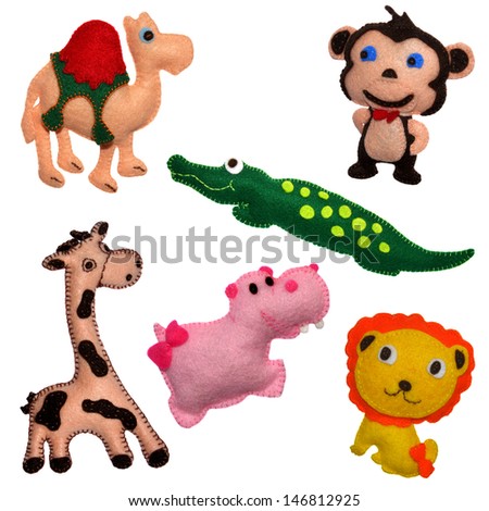 6 Felt toys safari animals