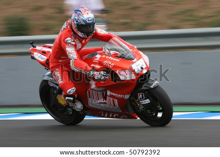 JEREZ, SPAIN - MAY 1 : Nicky Hayden of the USA braking hard during the 1 free practice before GP betandwind.com of Spain, May 1, 2009 in Jerez de la Frontera, Spain