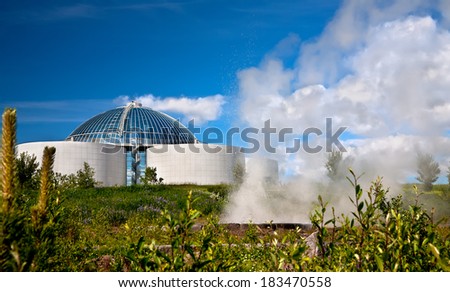 The Perlan and small geyser in Reykjavik, Iceland.