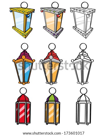 ramadan Kareem, three shapes of colorful lanterns used in ramadan as a religion symbol
