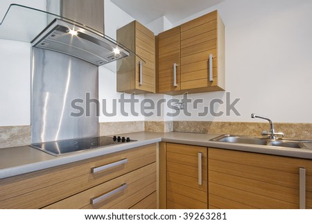 detail of a contemporary kitchen with cooker and hood