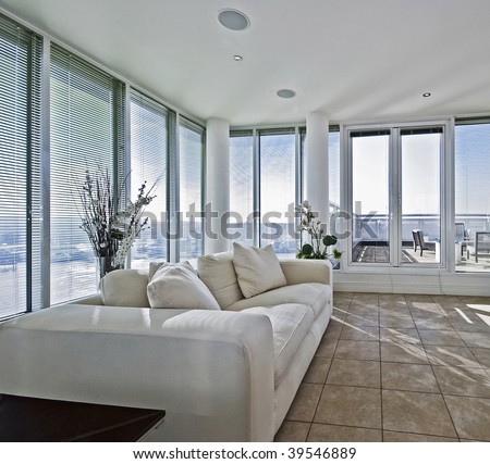 massive luxury living room with terrace access door