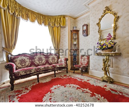 Living Room Of A Victorian House With Antique Furniture Stock Photo