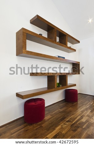detail of a modern luxury designer hard wood book shelf