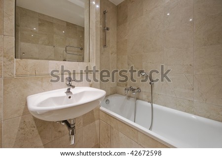 Marble Tile Bathroom on Modern Luxury Bathroom With Beige Marble Tiles And White Ceramic Suite