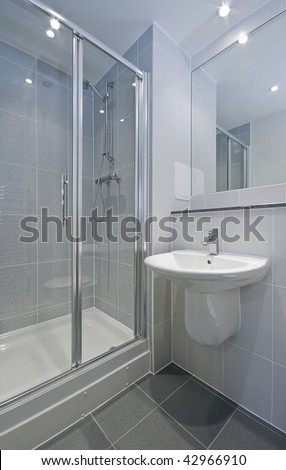 Ensuite Bathroom On Modern En Suite Bathroom With Shower Corner Stock
